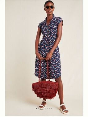 Anthropologie Maeve Catherine Beach Umbrella Navy Shirtdress